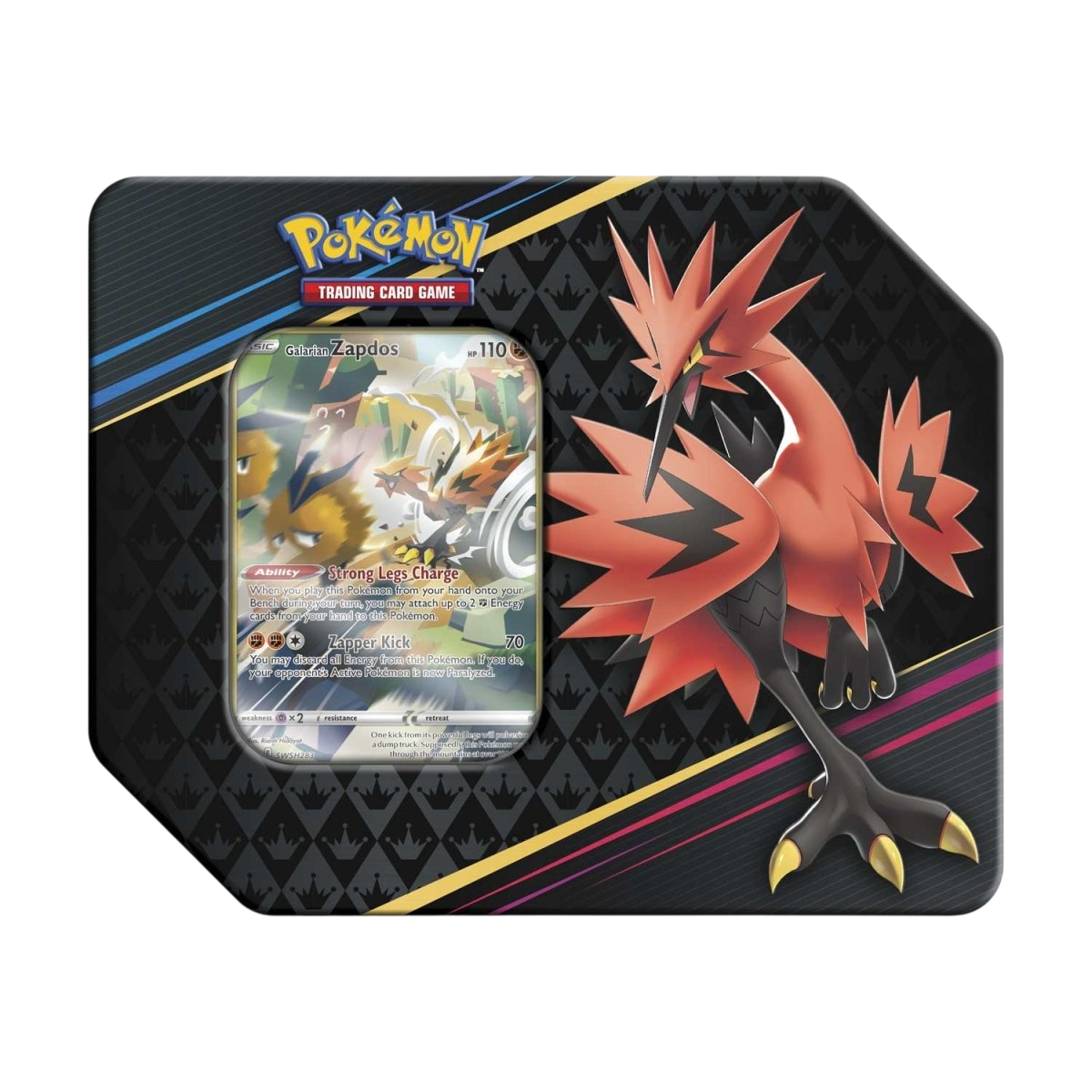 Pokémon TCG Crown Zenith Galarian Zapdos Tin sealed product with 5 booster packs and foil promo card