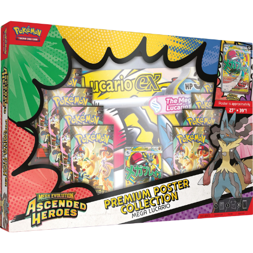 Pokémon TCG Mega Evolution Ascended Heroes Mega Lucario ex Premium Poster Collection with 10 booster packs and foil promo card
