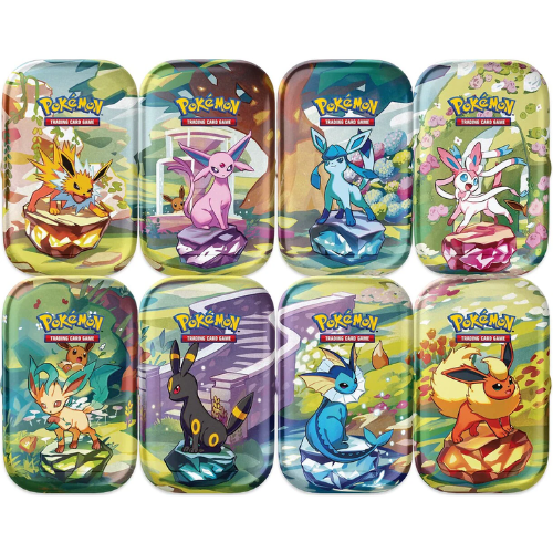 Pokémon TCG Scarlet & Violet Prismatic Evolutions Mini Tin with 2 booster packs and Eevee coin