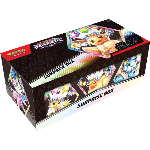 Pokémon TCG Scarlet & Violet Prismatic Evolutions Surprise Box with randomly selected Eeveelution foil promo card and 4 booster packs